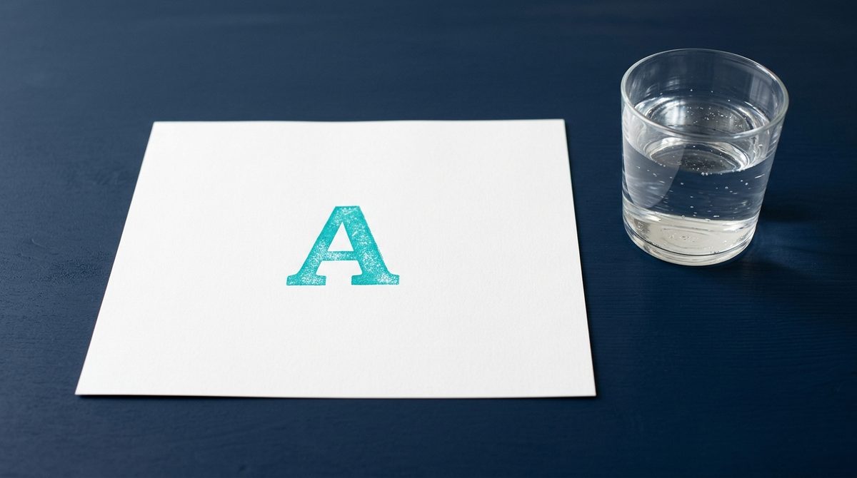 Report card with a large letter A beside a clear glass of drinking water on a desk